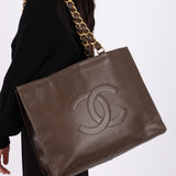 Chanel 1994 Calfskin Chunky Chain Brown Tote