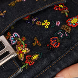 Fendi Denim Floral Beaded Baguette