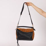 Rare Loewe Plaid Suede and Calfskin Medium Puzzle Bag