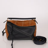 Rare Loewe Plaid Suede and Calfskin Medium Puzzle Bag