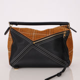 Rare Loewe Plaid Suede and Calfskin Medium Puzzle Bag
