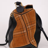 Rare Loewe Plaid Suede and Calfskin Medium Puzzle Bag