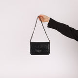 Chanel 2011 Black Lambskin Camellia Wallet on Chain