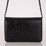 Chanel 2011 Black Lambskin Camellia Wallet on Chain