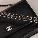 Chanel 2011 Black Lambskin Camellia Wallet on Chain
