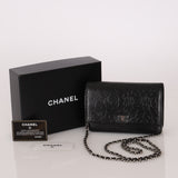 Chanel 2011 Black Lambskin Camellia Wallet on Chain