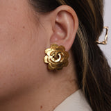 Chanel 1996 Spring Collection CC Logo Double Camellia Clip-On Earrings