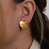 Chanel 1995 Spring Collection Mini Matte CC Logo Heart Clip-On Earrings