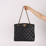 Chanel 1996 Caviar XL Logo Turnlock Tote 24k GP