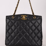 Chanel 1996 Caviar XL Logo Turnlock Tote 24k GP