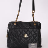 Chanel 1994 Caviar Quilted Envelope Turnlock Zip Tote