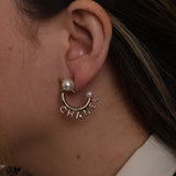 Chanel 2021 Autumn Collection Half Hoop Pearl Shooting Star Logo Earrings