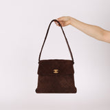 Chanel 1997 Brown Suede Turnlock Shoulder Bag 24k GP