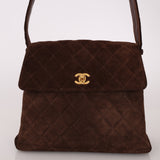 Chanel 1997 Brown Suede Turnlock Shoulder Bag 24k GP