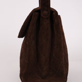 Chanel 1997 Brown Suede Turnlock Shoulder Bag 24k GP