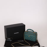 Chanel 2021 Lambskin Teal Mini Rectangular Top Handle Vanity