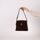Chanel 1997 Chocolate Suede Turnlock Kelly Shoulder Bag