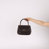 Rare Gucci 1970s Chocolate Chain Accent Box Calf Turnlock Handle Bag