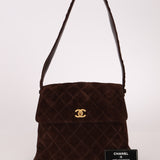 Chanel 1997 Chocolate Suede Turnlock Kelly Shoulder Bag
