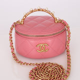 Ultra-Rare Chanel Lambskin Pearl Top Handle Mini Pink Vanity Crossbody