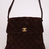 Chanel 1997 Chocolate Suede Turnlock Kelly Shoulder Bag