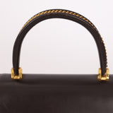 Rare Gucci 1970s Chocolate Chain Accent Box Calf Turnlock Handle Bag