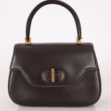 Rare Gucci 1970s Chocolate Chain Accent Box Calf Turnlock Handle Bag