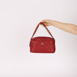 Rare Chanel 1996 Red Caviar Twist Chain Turnlock Camera Shoulder Bag 24K GP