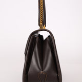 Rare Gucci 1970s Chocolate Chain Accent Box Calf Turnlock Handle Bag