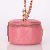 Ultra-Rare Chanel Lambskin Pearl Top Handle Mini Pink Vanity Crossbody