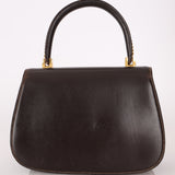 Rare Gucci 1970s Chocolate Chain Accent Box Calf Turnlock Handle Bag