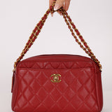 Rare Chanel 1996 Red Caviar Twist Chain Turnlock Camera Shoulder Bag 24K GP