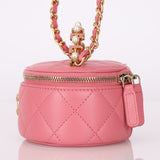 Ultra-Rare Chanel Lambskin Pearl Top Handle Mini Pink Vanity Crossbody