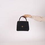 Rare Chanel 1991 Black Linen Kelly Top Handle