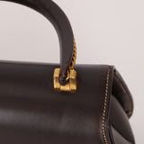Rare Gucci 1970s Chocolate Chain Accent Box Calf Turnlock Handle Bag