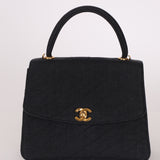 Rare Chanel 1991 Black Linen Kelly Top Handle