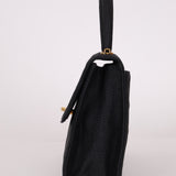 Rare Chanel 1991 Black Linen Kelly Top Handle