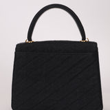 Rare Chanel 1991 Black Linen Kelly Top Handle