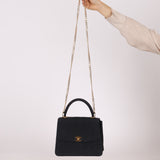Rare Chanel 1991 Black Linen Kelly Top Handle