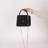 Rare Chanel 1991 Black Linen Kelly Top Handle