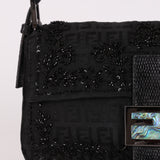 Ultra-Rare Vintage Fendi Lizard-Trimmed Beaded Zucchino Mother of Pearl Baguette
