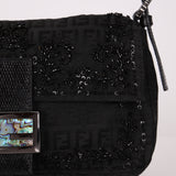 Ultra-Rare Vintage Fendi Lizard-Trimmed Beaded Zucchino Mother of Pearl Baguette