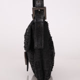 Ultra-Rare Vintage Fendi Lizard-Trimmed Beaded Zucchino Mother of Pearl Baguette