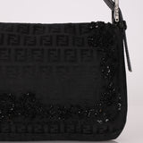 Ultra-Rare Vintage Fendi Lizard-Trimmed Beaded Zucchino Mother of Pearl Baguette
