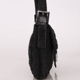 Ultra-Rare Vintage Fendi Lizard-Trimmed Beaded Zucchino Mother of Pearl Baguette