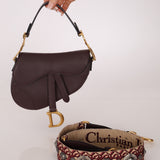 Dior 2019 Bordeaux Grain Mini Saddle GHW w/ Dior Guitar Strap