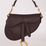 Dior 2019 Bordeaux Grain Mini Saddle GHW w/ Dior Guitar Strap