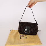Ultra-Rare Fendi Brown Beaded, Lizard, & Crystal Floral Baguette
