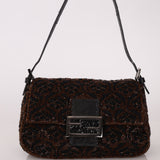 Ultra-Rare Fendi Brown Beaded, Lizard, & Crystal Floral Baguette
