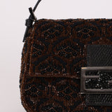 Ultra-Rare Fendi Brown Beaded, Lizard, & Crystal Floral Baguette